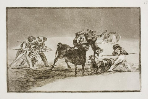 Palenque de los moros hecho con burros para defenderse del toro embolado, Francisco de Goya y Lucientes 